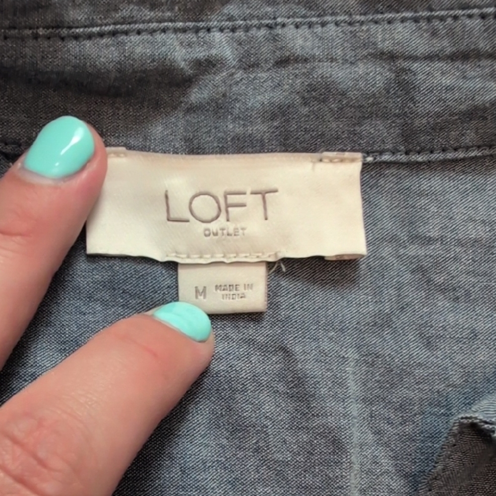 LOFT Women's Casual Chambray V-neck Shirt - Picture 2 of 7